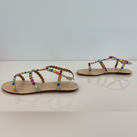 AQUAZZURA BEIGE TEQUILA CRYSTAL RAINBOW SANDALS SIZE IT 38 / US 8 NEW IN BOX! - Picture 12 of 16